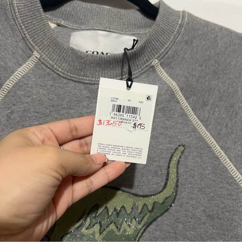 💗 *NEW* Limited Edition- Gray Coach Women Sweater with Glitter Dinosaur Design - Picture 6 of 13